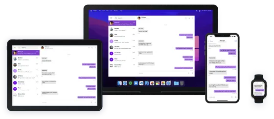 Messaging app on laptop, tablet, phone and watch