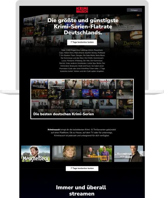 Krimi Rausch landing page with free trial